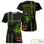 Custom Black And Green Halloween Lightning Baseball T-Shirt Baseball Shirts