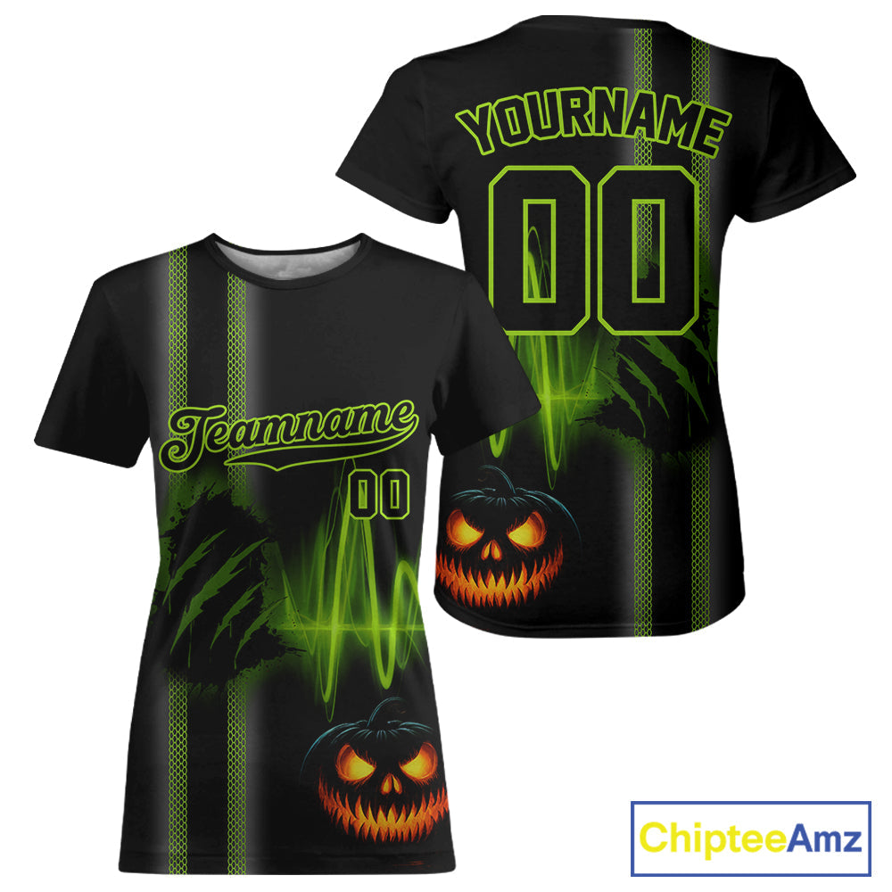 Custom Black And Green Halloween Lightning Baseball T-Shirt Baseball Shirts