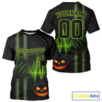 Custom Black And Green Halloween Lightning Baseball T-Shirt Baseball Shirts