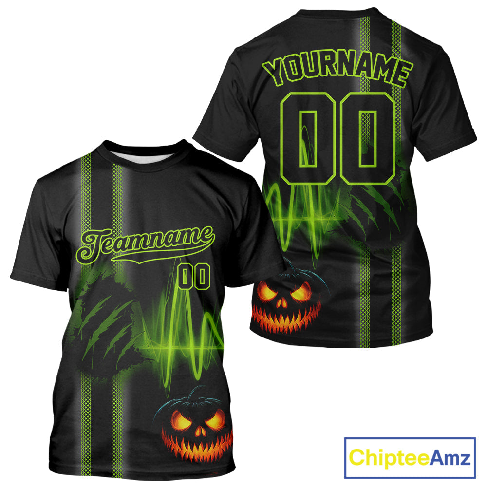Custom Black And Green Halloween Lightning Baseball T-Shirt Baseball Shirts