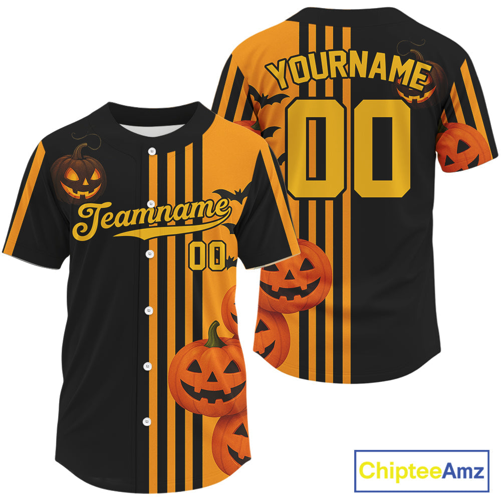 Custom Black-Orange Halloween Pumpkin Baseball Shirt Outfits Baseball Jerseys