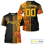 Custom Black-Orange Halloween Pumpkin Baseball T-Shirt Outfits Baseball Shirts