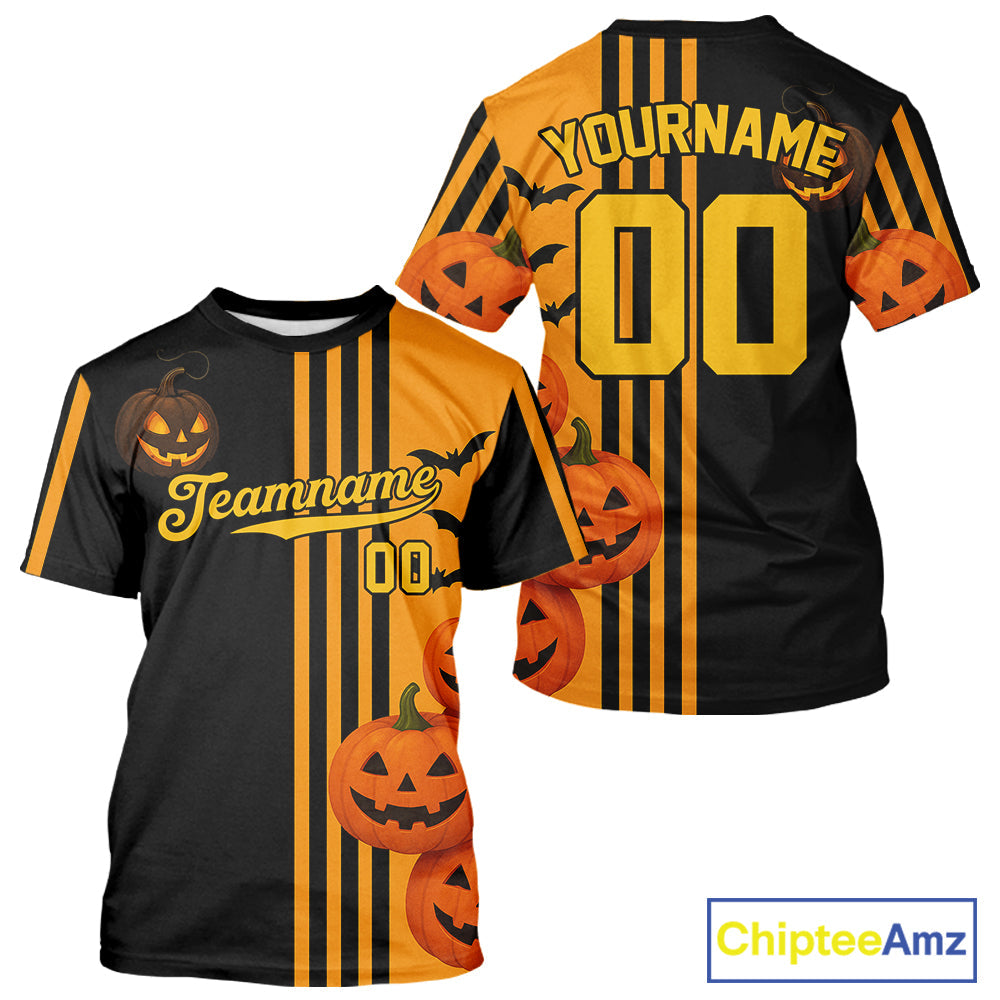 Custom Black-Orange Halloween Pumpkin Baseball T-Shirt Outfits Baseball Shirts