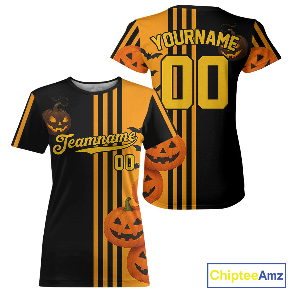 Custom Black-Orange Halloween Pumpkin Baseball T-Shirt Outfits Baseball Shirts