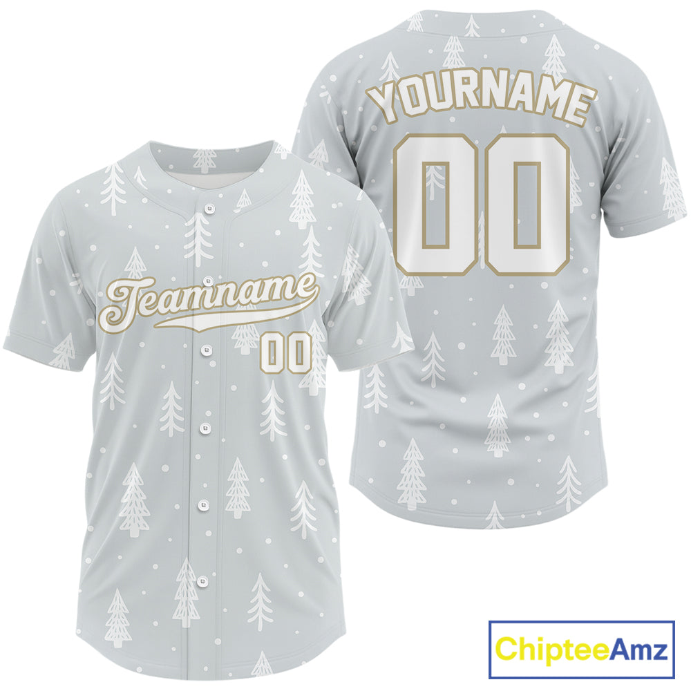 Custom Grey Snowflake Baseball Christmas Shirt Outfits Xmas Baseball Jerseys