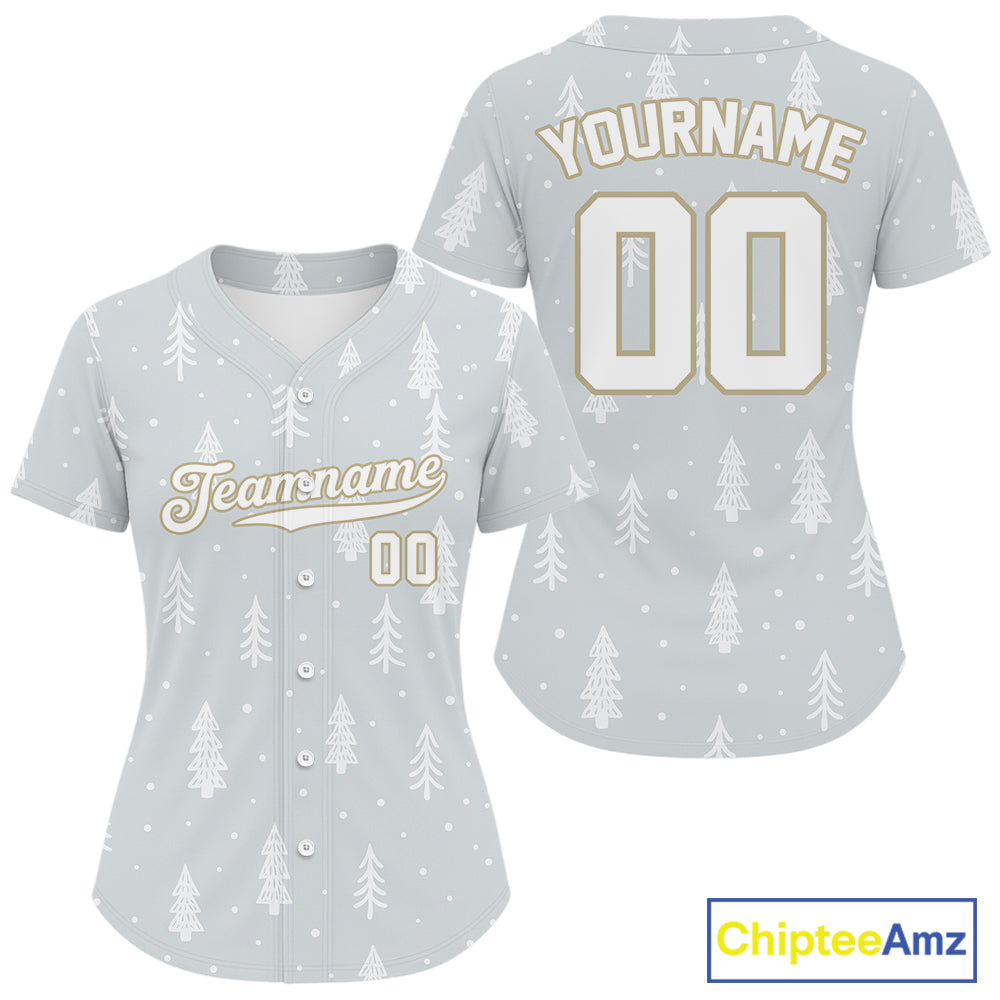 Custom Grey Snowflake Baseball Christmas Shirt Outfits Xmas Baseball Jerseys