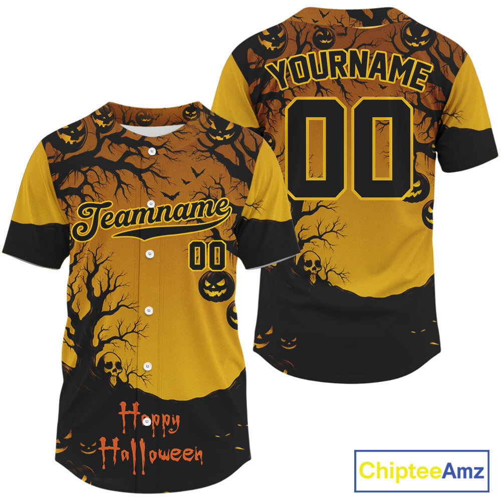 Custom Yellow Creepy Baseball Halloween Shirt Happy Halloween Baseball Jerseys