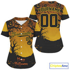 Custom Yellow Creepy Baseball Halloween Shirt Happy Halloween Baseball Jerseys