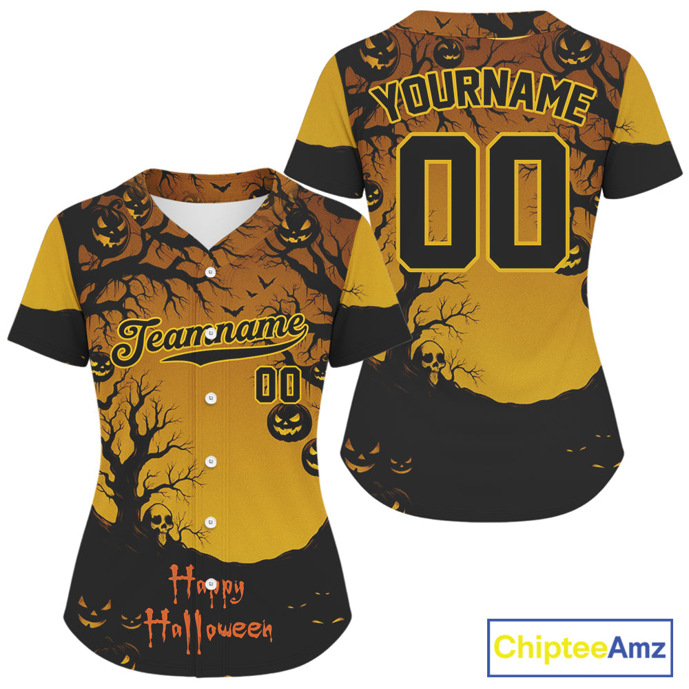 Custom Yellow Creepy Baseball Halloween Shirt Happy Halloween Baseball Jerseys