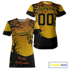 Custom Yellow Creepy Baseball Halloween T-Shirt Happy Halloween Baseball Shirts