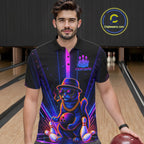 Custom Cool Cat Bowling Polo 1/4-Zip Shirt Personalized Neon Gangster Cat Bowling Jersey