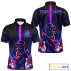 Custom Cool Cat Bowling Polo 1/4-Zip Shirt Personalized Neon Gangster Cat Bowling Jersey