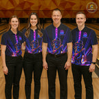 Custom Cool Cat Bowling Polo 1/4-Zip Shirt Personalized Neon Gangster Cat Bowling Jersey