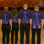 Custom Cool Cat Bowling Polo 1/4-Zip Shirt Personalized Neon Gangster Cat Bowling Jersey