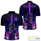 Custom Cool Cat Bowling Polo 1/4-Zip Shirt Personalized Neon Gangster Cat Bowling Jersey