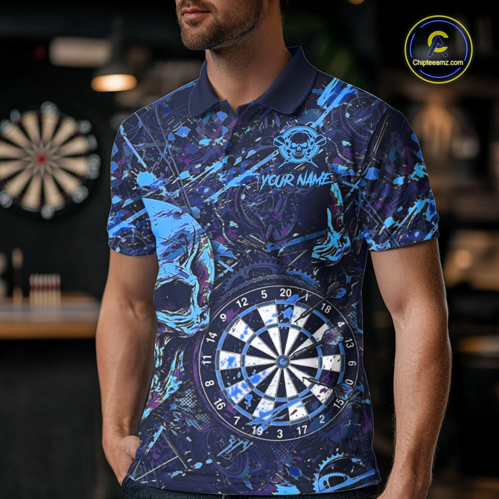 Grunge Blue Purple Strike horror Skull Darts Shirt Personalized Splatter Dart Team Jerseys