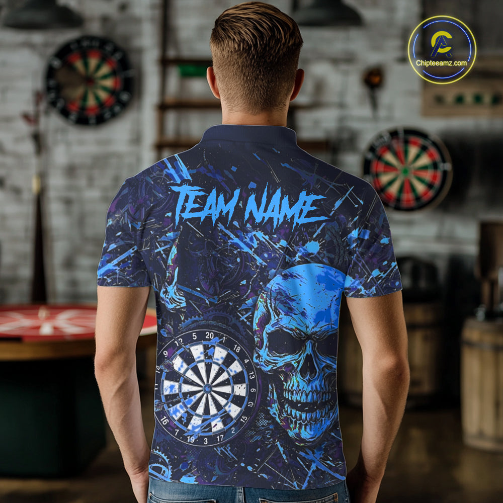 Grunge Blue Purple Strike horror Skull Darts Shirt Personalized Splatter Dart Team Jerseys