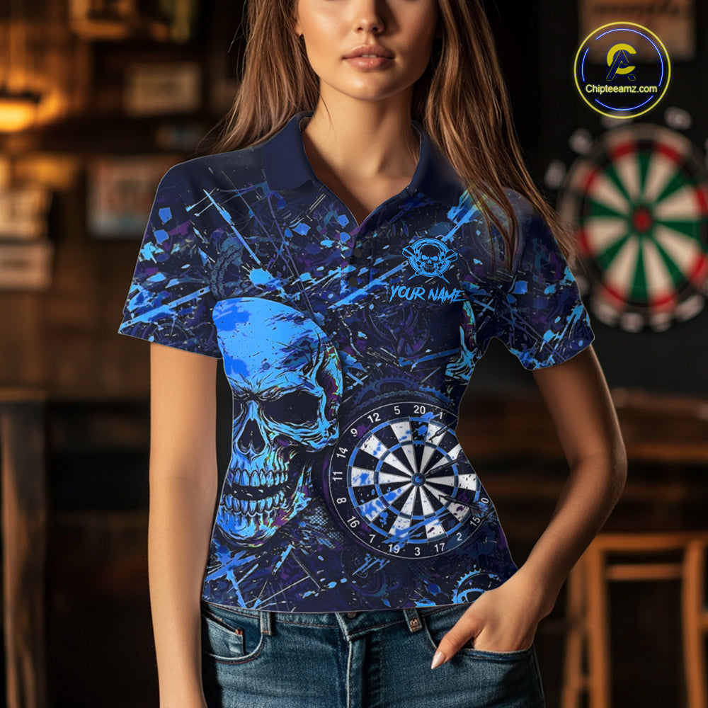 Grunge Blue Purple Strike horror Skull Darts Shirt Personalized Splatter Dart Team Jerseys