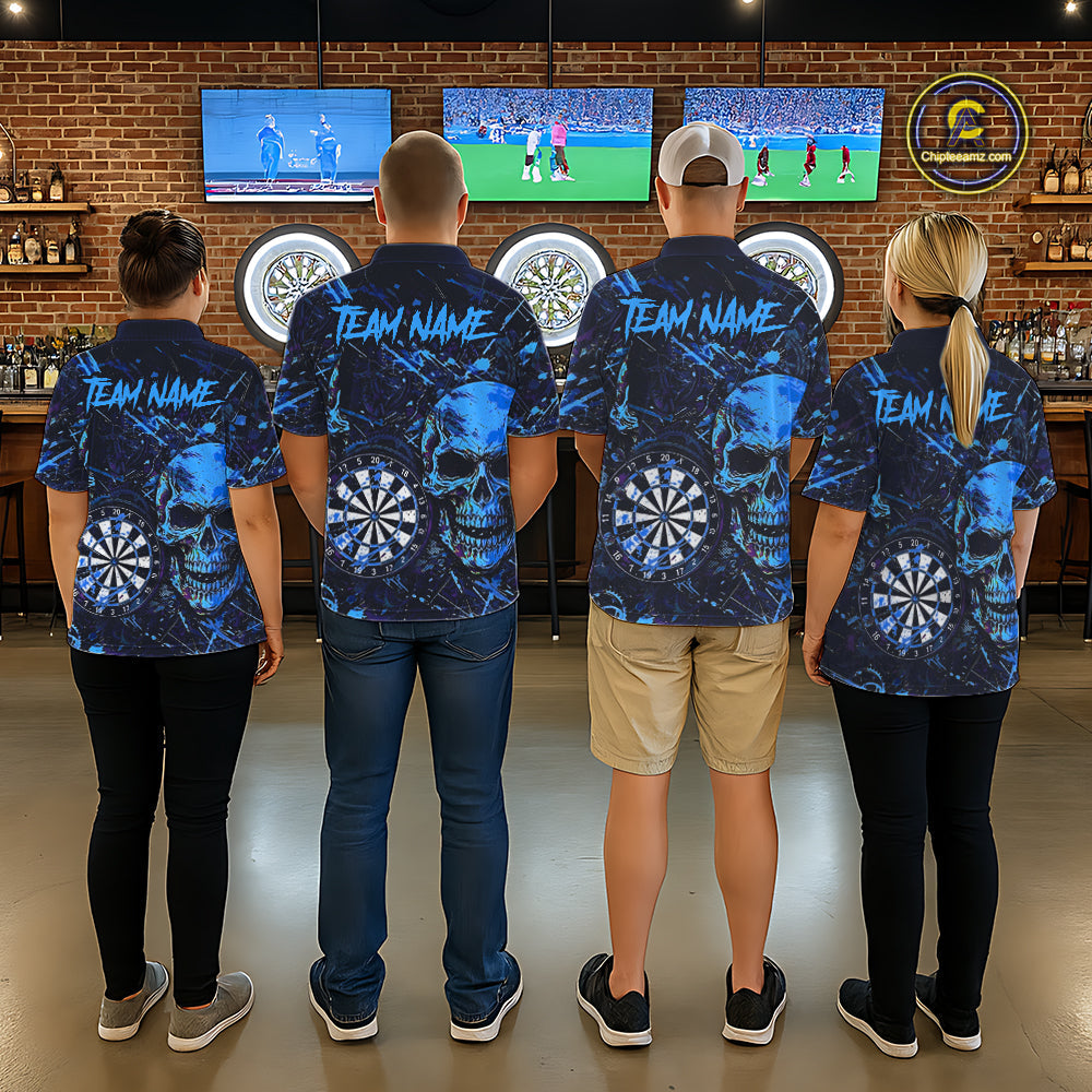 Grunge Blue Purple Strike horror Skull Darts Shirt Personalized Splatter Dart Team Jerseys