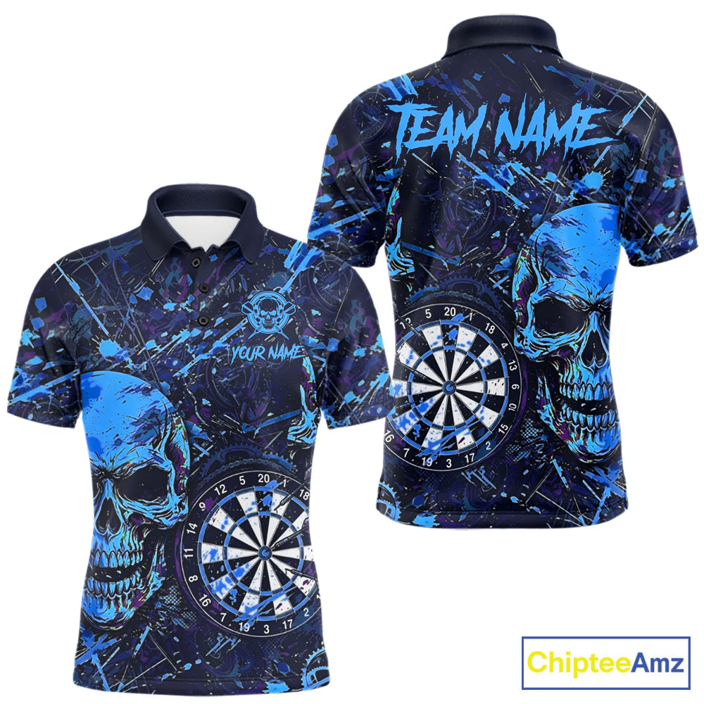 Grunge Blue Purple Strike horror Skull Darts Shirt Personalized Splatter Dart Team Jerseys