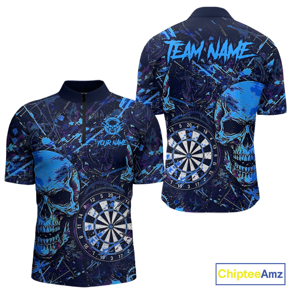 Grunge Blue Purple Strike horror Skull Darts Shirt Personalized Splatter Dart Team Jerseys
