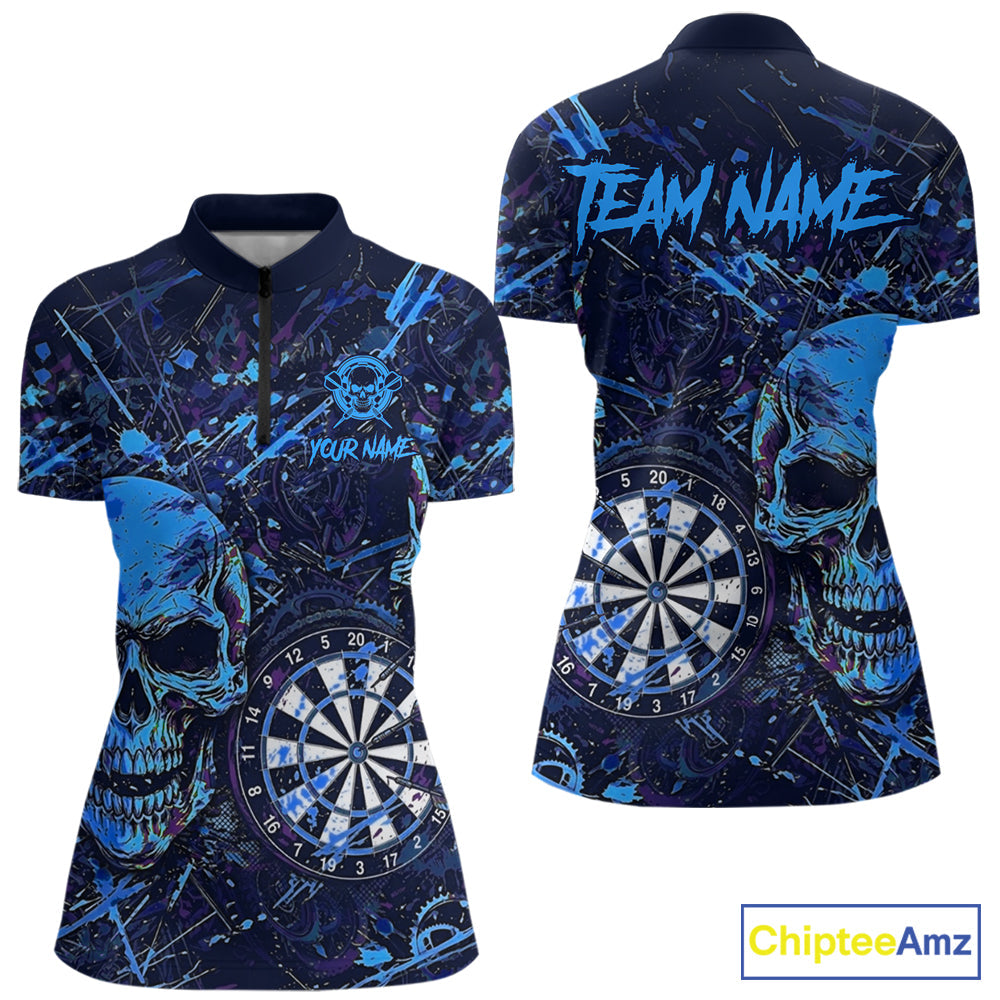 Grunge Blue Purple Strike horror Skull Darts Shirt Personalized Splatter Dart Team Jerseys