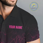 Pink Neon Ribbon Golf Ball Golf Polo Shirt Custom Breast Cancer Awareness Golf Team, Golf Gift