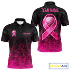 Pink Neon Ribbon Golf Ball Golf Polo Shirt Custom Breast Cancer Awareness Golf Team, Golf Gift