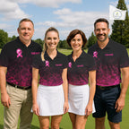 Pink Neon Ribbon Golf Ball Golf Polo Shirt Custom Breast Cancer Awareness Golf Team, Golf Gift