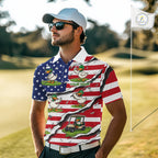 Personalized Funny Duck American Flag Golf Polo Shirt Vintage Patriot Golf Team Tournament