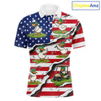 Personalized Funny Duck American Flag Golf Polo Shirt Vintage Patriot Golf Team Tournament