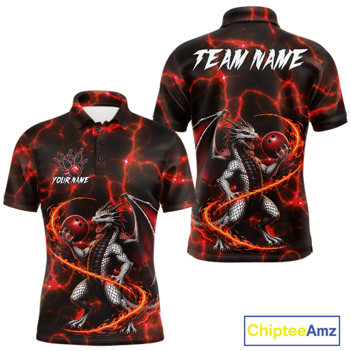 Thunder Lightning Dragon Bowling Shirt Custom Fire Flame Bowling Team Outfits
