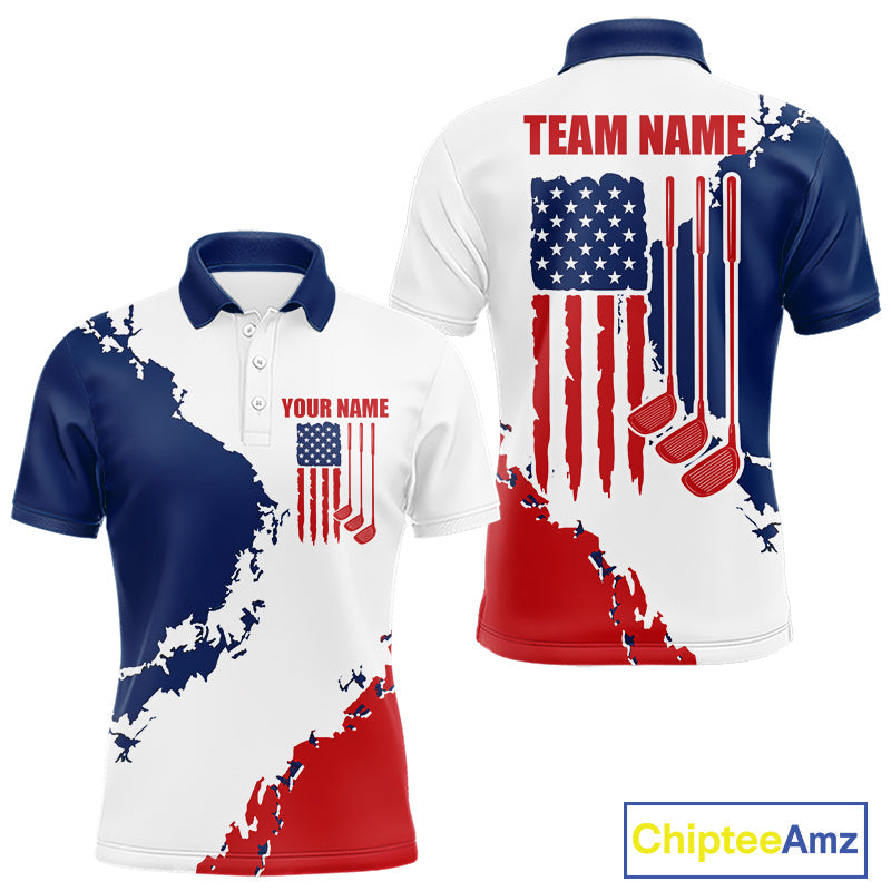 Golf Polo Shirts American Flag Custom Red, White And Blue Golf Team Patriotic Golf Gift