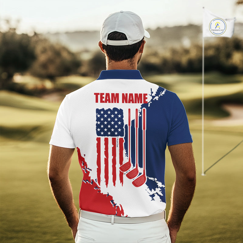Golf Polo Shirts American Flag Custom Red, White And Blue Golf Team Patriotic Golf Gift