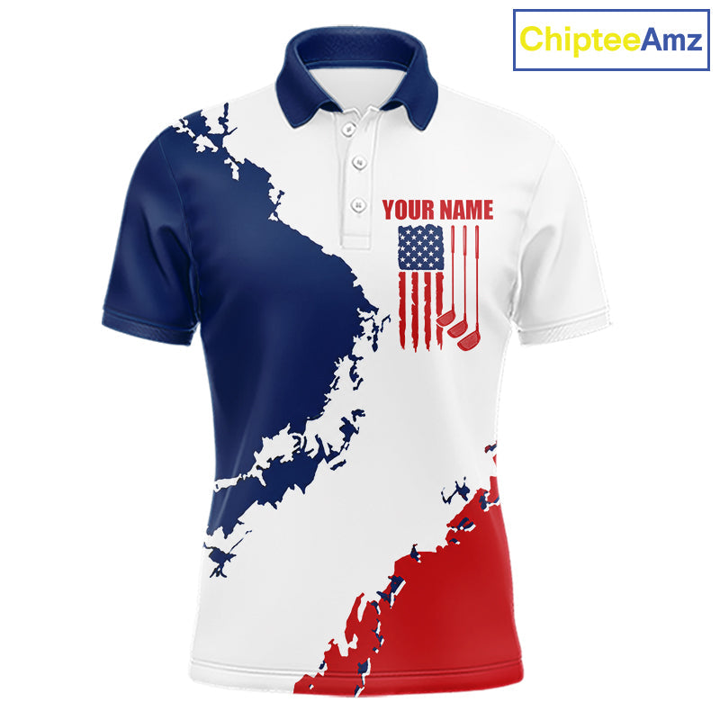 Golf Polo Shirts American Flag Custom Red, White And Blue Golf Team Patriotic Golf Gift