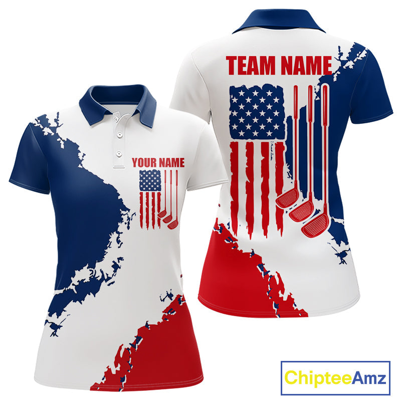 Golf Polo Shirts American Flag Custom Red, White And Blue Golf Team Patriotic Golf Gift