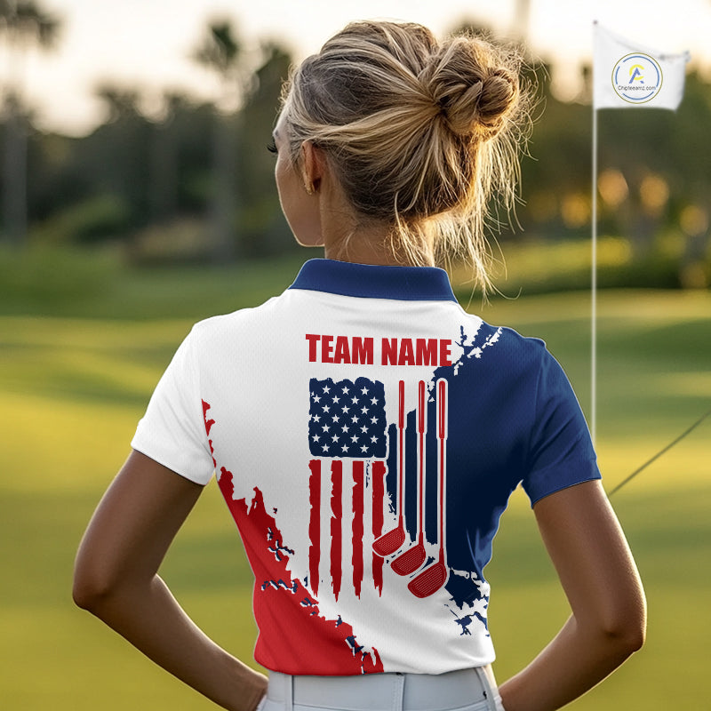 Golf Polo Shirts American Flag Custom Red, White And Blue Golf Team Patriotic Golf Gift