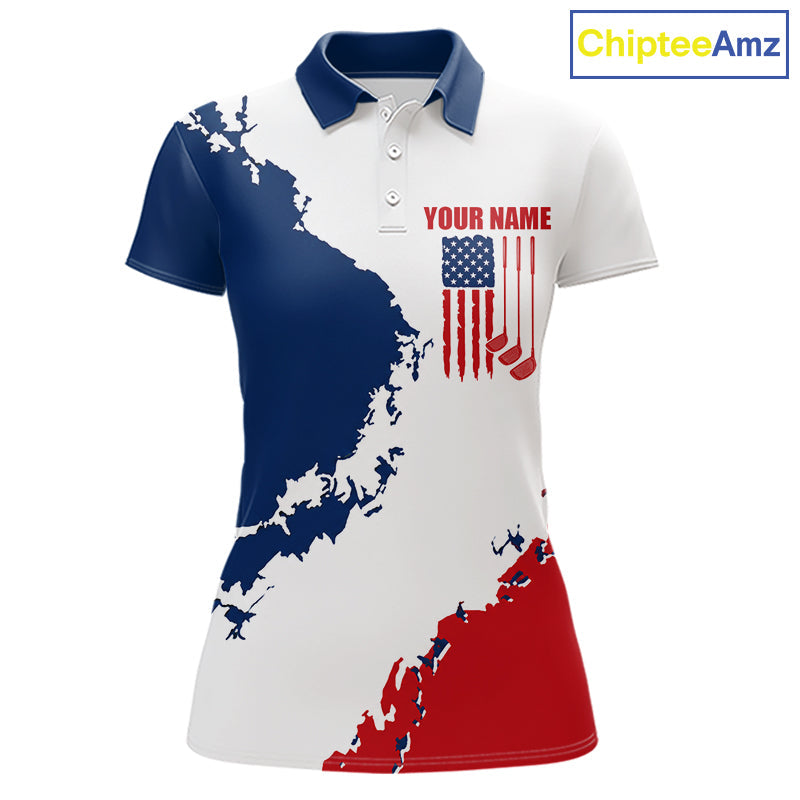 Golf Polo Shirts American Flag Custom Red, White And Blue Golf Team Patriotic Golf Gift