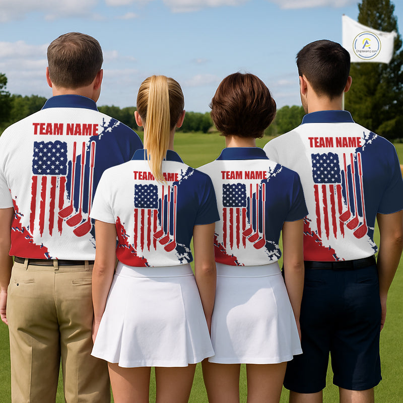 Golf Polo Shirts American Flag Custom Red, White And Blue Golf Team Patriotic Golf Gift
