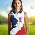 Golf Sleeveless Polo Shirts US Flag Custom Red, White And Blue Golf Team Patriotic Golf Gift
