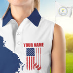 Golf Sleeveless Polo Shirts US Flag Custom Red, White And Blue Golf Team Patriotic Golf Gift