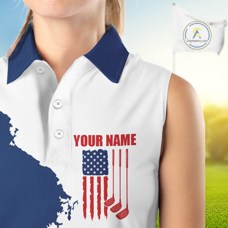 Golf Sleeveless Polo Shirts US Flag Custom Red, White And Blue Golf Team Patriotic Golf Gift