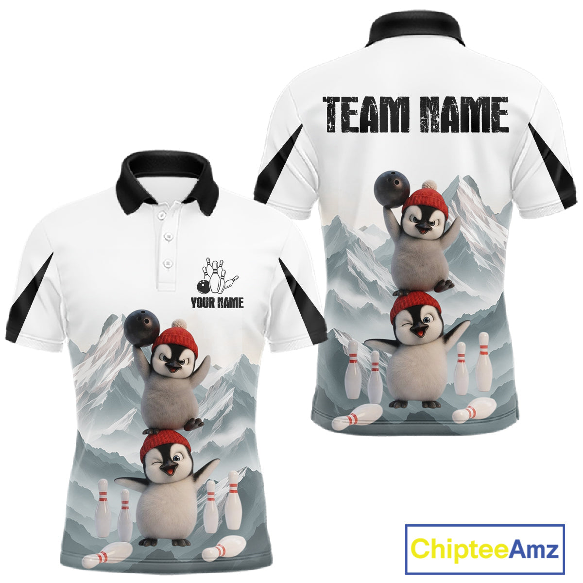 Funny Penguin Duo 's Bowling Shirt Custom Name Iceberg Bowling Polo & Quarter-Zip Jersey