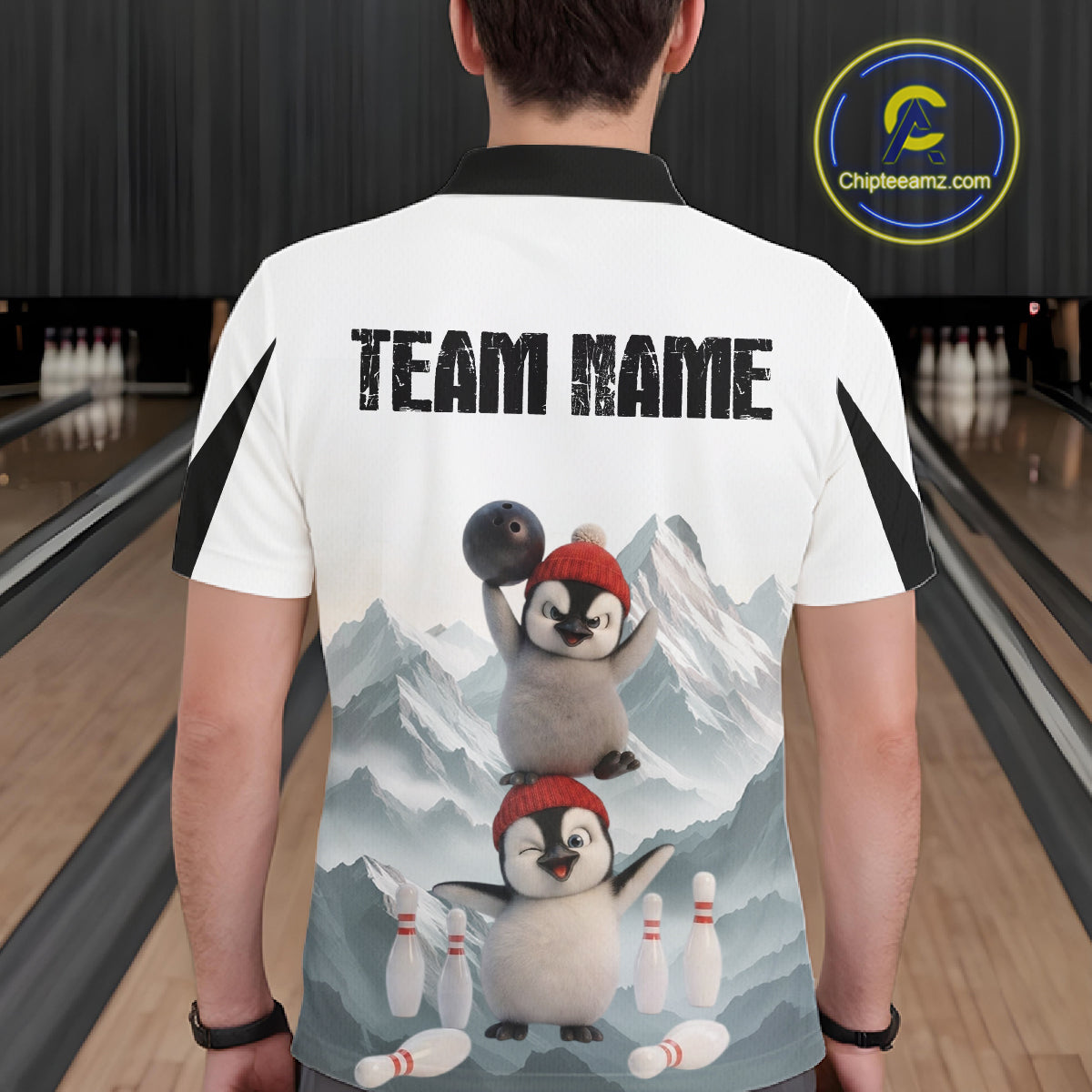 Funny Penguin Duo 's Bowling Shirt Custom Name Iceberg Bowling Polo & Quarter-Zip Jersey