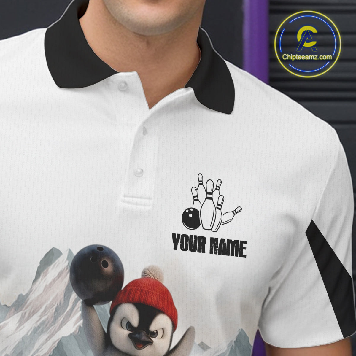 Funny Penguin Duo 's Bowling Shirt Custom Name Iceberg Bowling Polo & Quarter-Zip Jersey