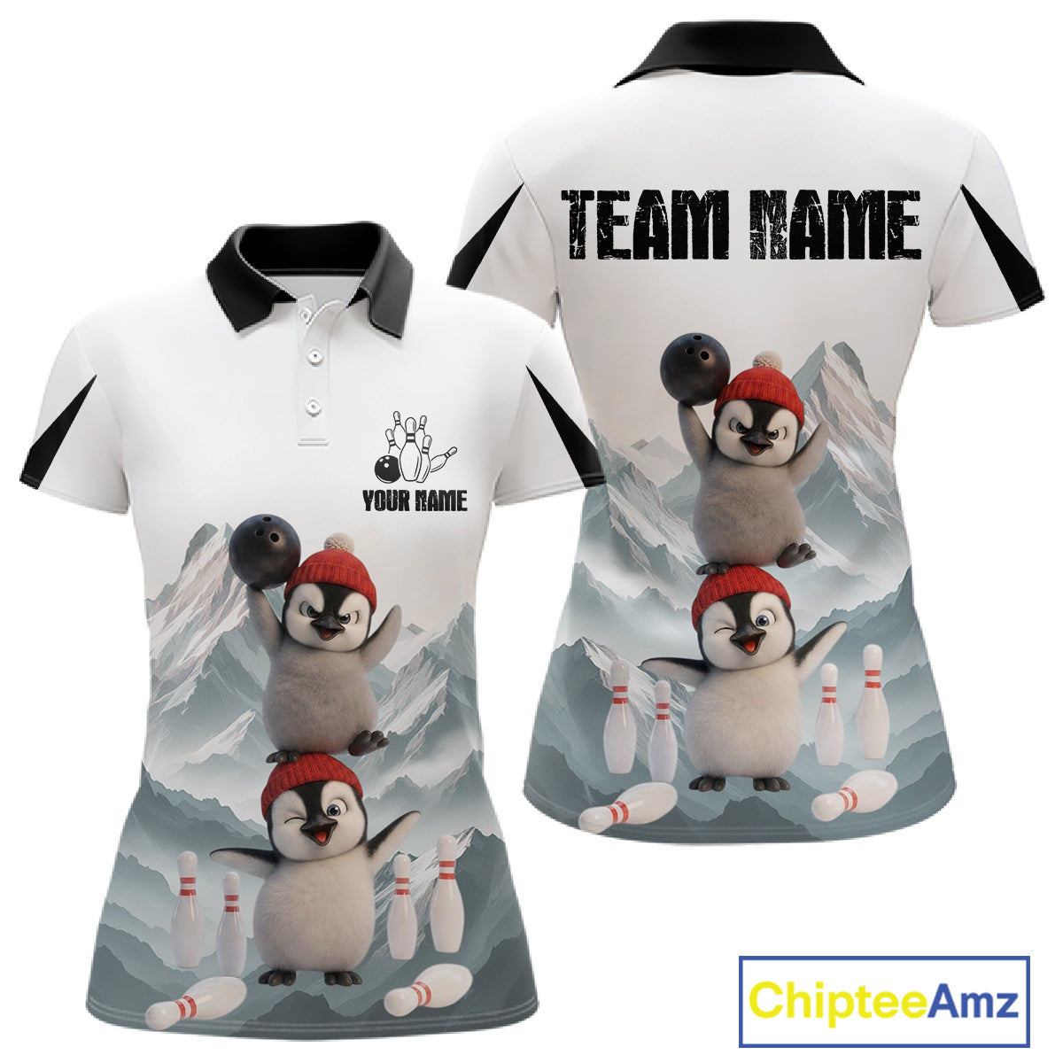Funny Penguin Duo Bowling Shirt Custom Name Iceberg Bowling Polo & Quarter-Zip Jersey