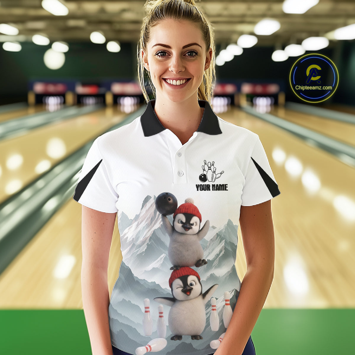 Funny Penguin Duo Bowling Shirt Custom Name Iceberg Bowling Polo & Quarter-Zip Jersey