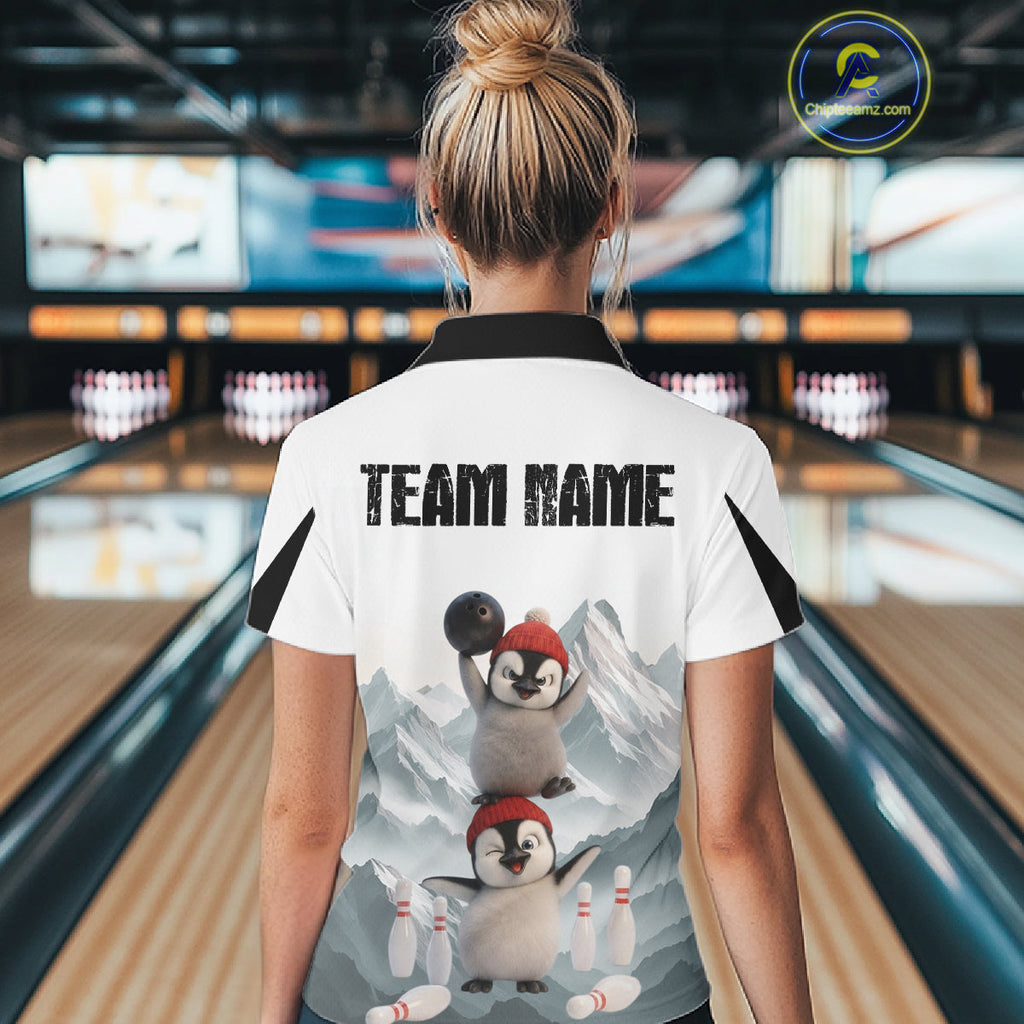 Funny Penguin Duo Bowling Shirt Custom Name Iceberg Bowling Polo & Quarter-Zip Jersey