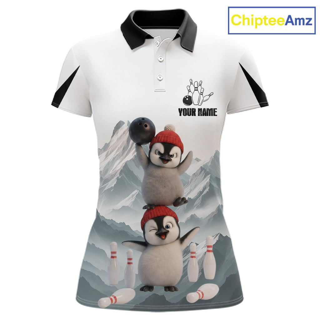 Funny Penguin Duo Bowling Shirt Custom Name Iceberg Bowling Polo & Quarter-Zip Jersey