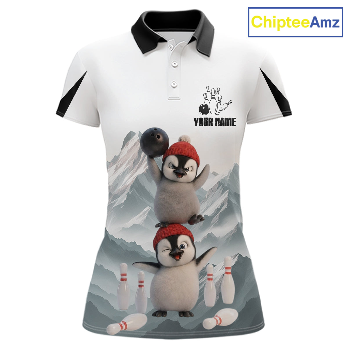 Funny Penguin Duo Bowling Shirt Custom Name Iceberg Bowling Polo & Quarter-Zip Jersey